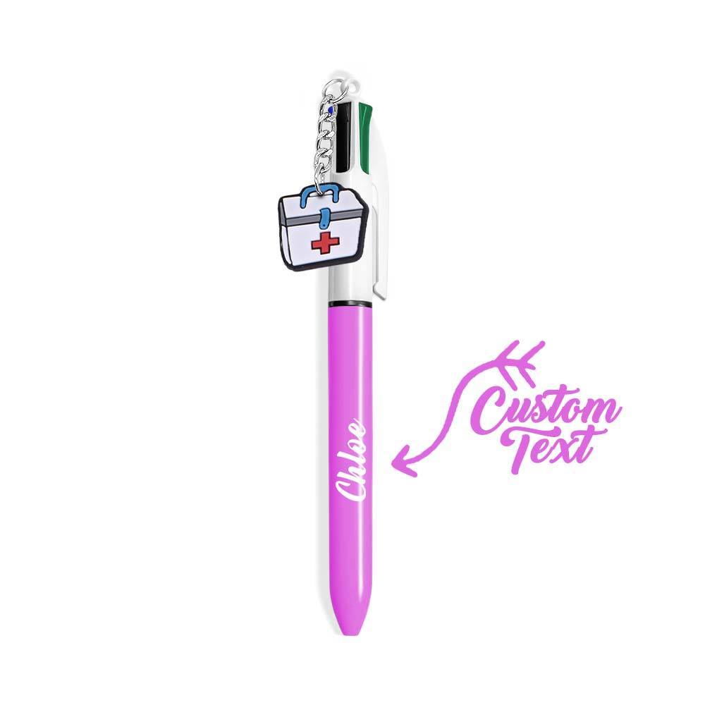 Personalised 4 in 1 Multicoloured Nurse Retractable Ball Pen with Name and Cute Charm Birthday Christmas Appreciation Gift for Nurse Medical Staff