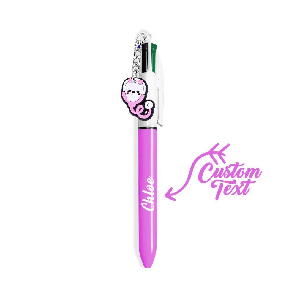 Personalised 4 in 1 Multicoloured Nurse Retractable Ball Pen with Name and Cute Charm Birthday Christmas Appreciation Gift for Nurse Medical Staff