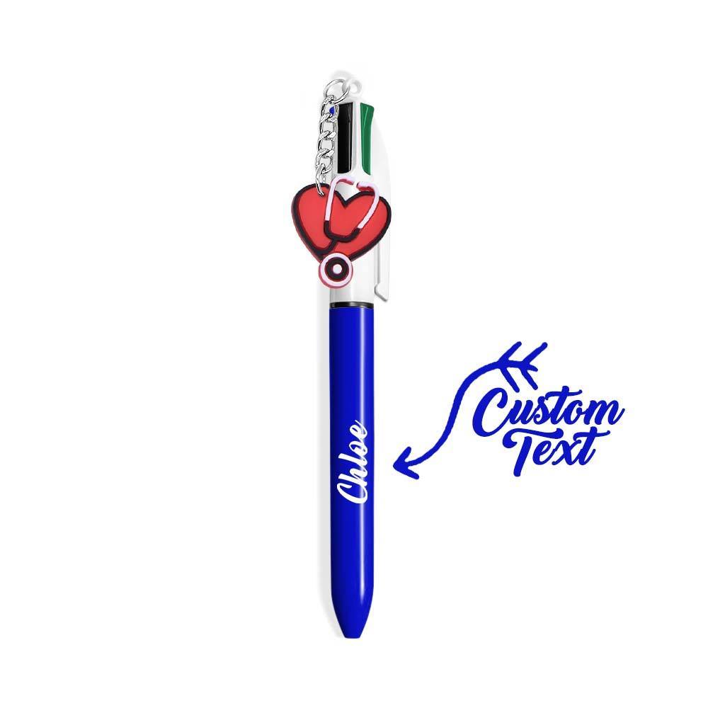Personalised 4 in 1 Multicoloured Nurse Retractable Ball Pen with Name and Cute Charm Birthday Christmas Appreciation Gift for Nurse Medical Staff
