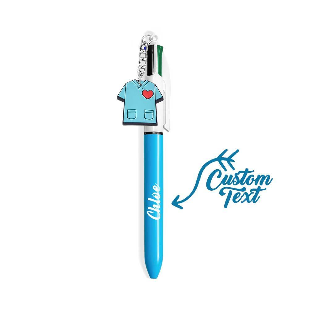 Personalised 4 in 1 Multicoloured Nurse Retractable Ball Pen with Name and Cute Charm Birthday Christmas Appreciation Gift for Nurse Medical Staff