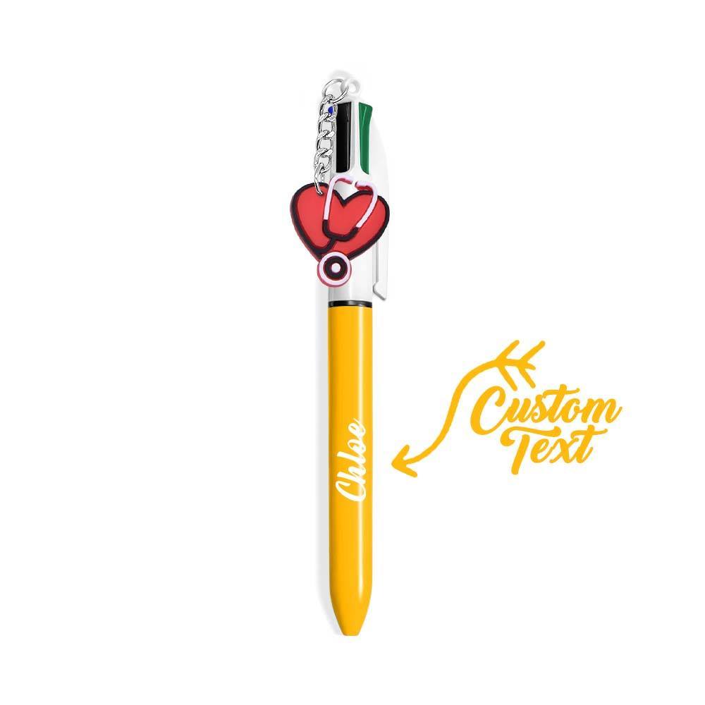 Personalised 4 in 1 Multicoloured Nurse Retractable Ball Pen with Name and Cute Charm Birthday Christmas Appreciation Gift for Nurse Medical Staff