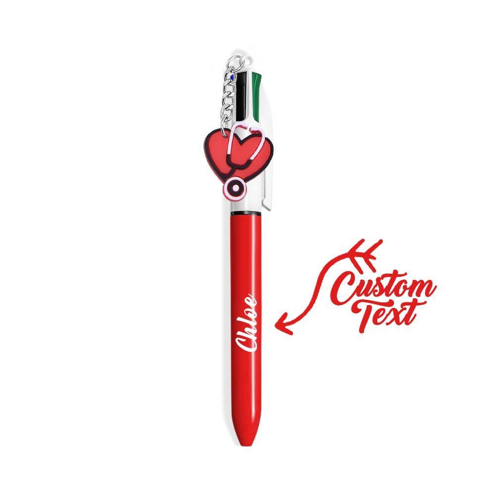 Personalised 4 in 1 Multicoloured Nurse Retractable Ball Pen with Name and Cute Charm Birthday Christmas Appreciation Gift for Nurse Medical Staff