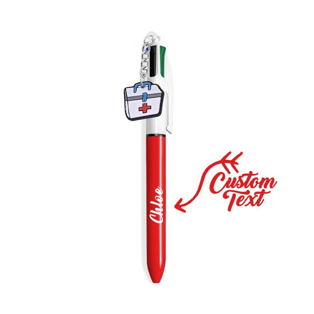 Personalised 4 in 1 Multicoloured Nurse Retractable Ball Pen with Name and Cute Charm Birthday Christmas Appreciation Gift for Nurse Medical Staff
