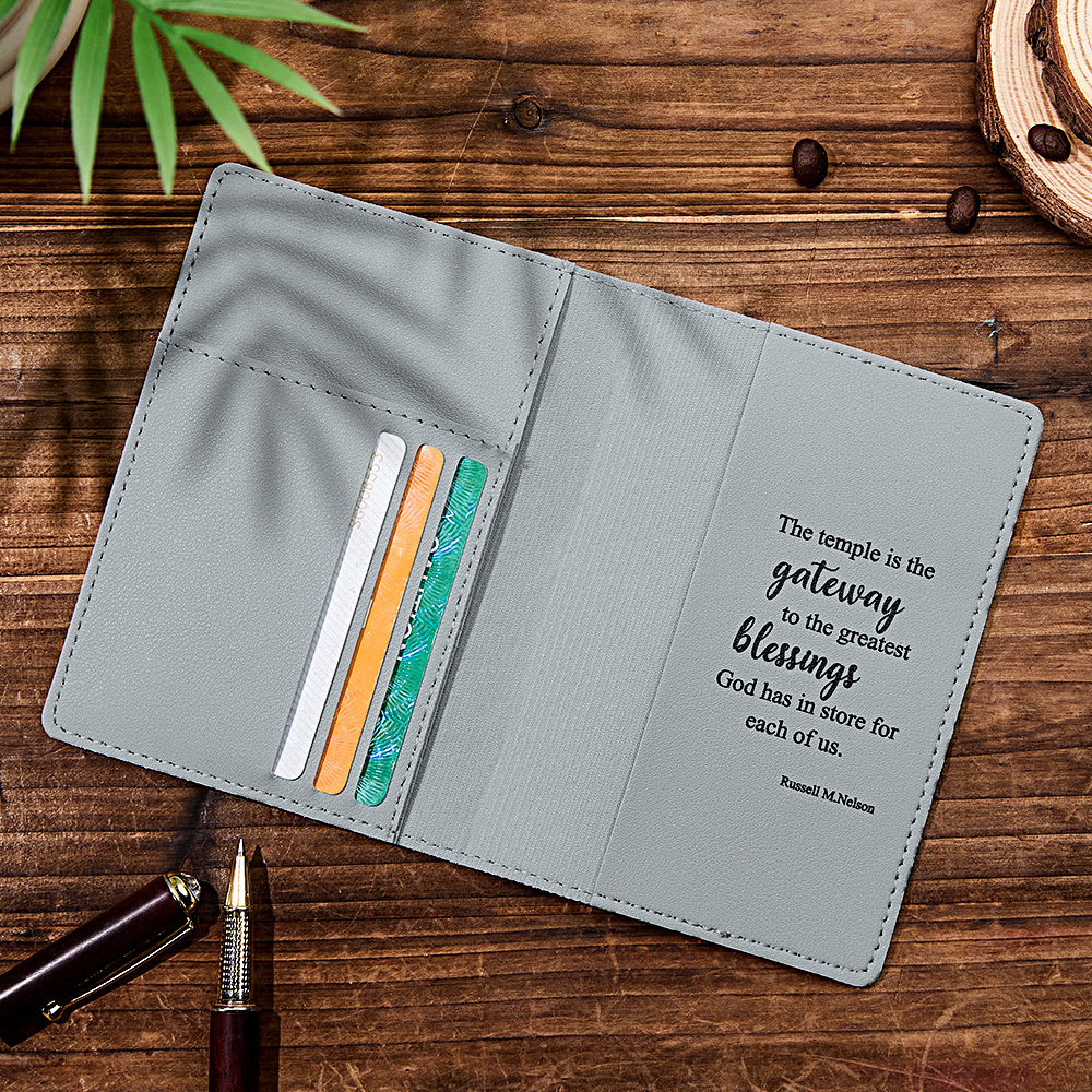 Personalized LDS Temple Recommend and Temple Ordinance Leather Holder with Name and Quote Baptism Worship Christmas Gift for Latter-day Saints