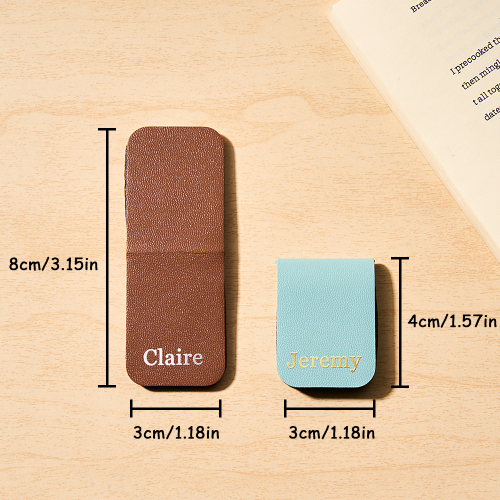 Personalized Minimalist Magnetic Leather Bookmark with Engraved Name Birthday Graduation Gift for Book Lovers Bookworm