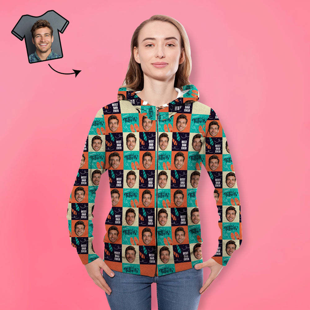 Custom Face Unisex Hoodie Casual Printed Photo ZIP Hoodie For Men Women - Best Dad Ever - 