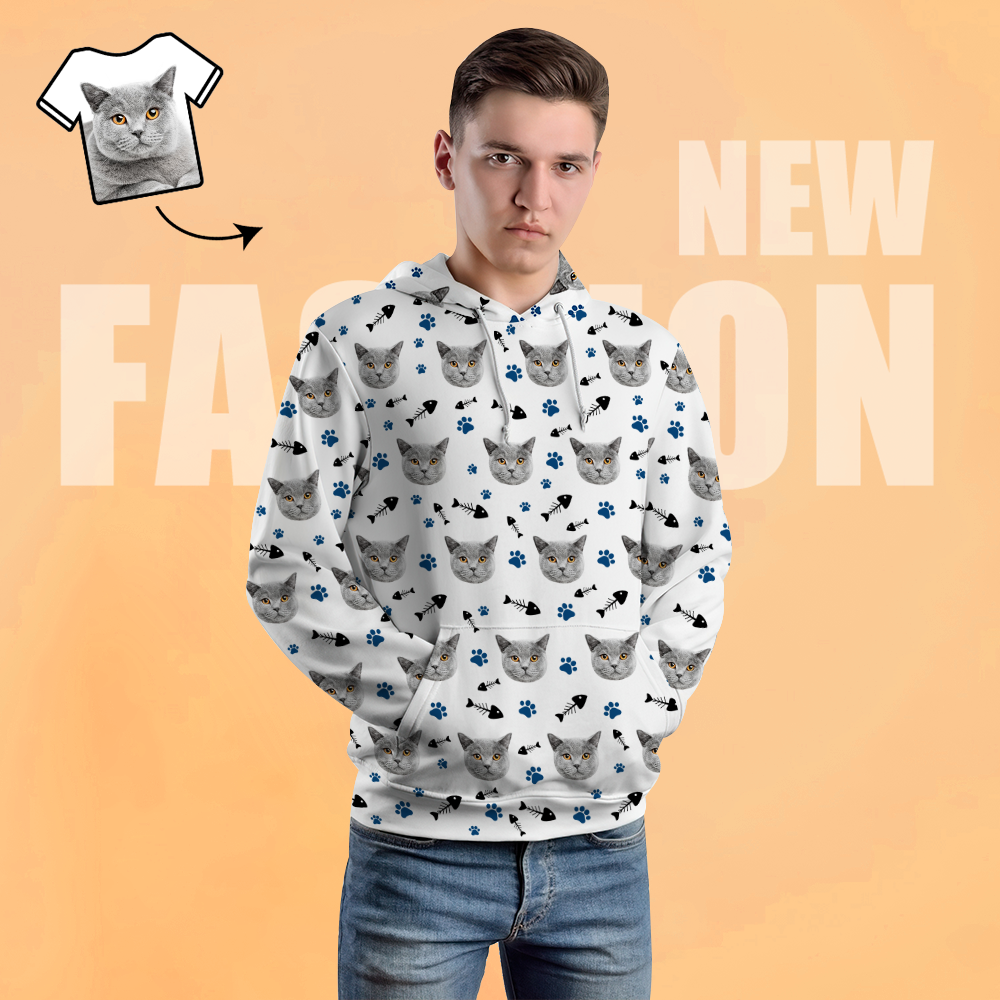 Custom Face Unisex Hoodie Casual Printed Photo White Hoodie For Men Women - Kitten Cat - 