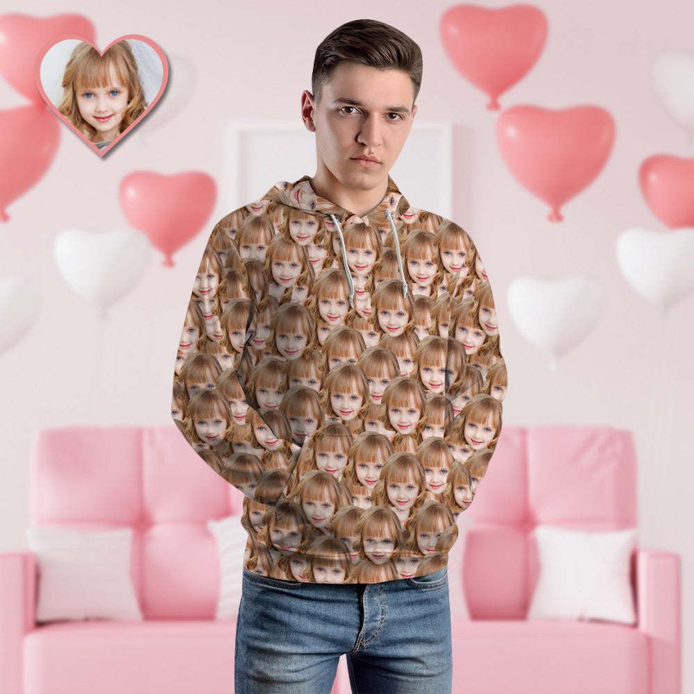 Valentine's Day Custom Face Couples Hoodie Casual Printed Photo Hoodie For Men Women - Mash Face - 