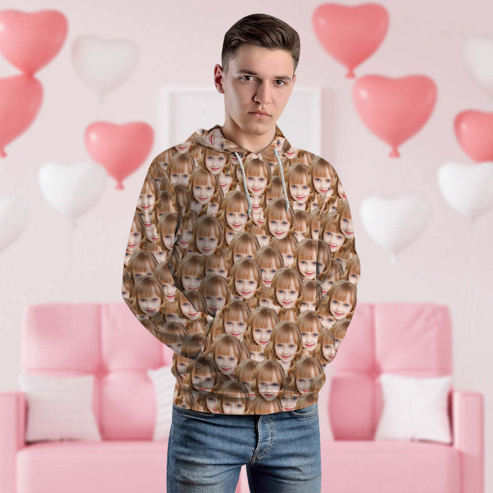 Valentine's Day Custom Face Couples Hoodie Casual Printed Photo Hoodie For Men Women - Mash Face - 