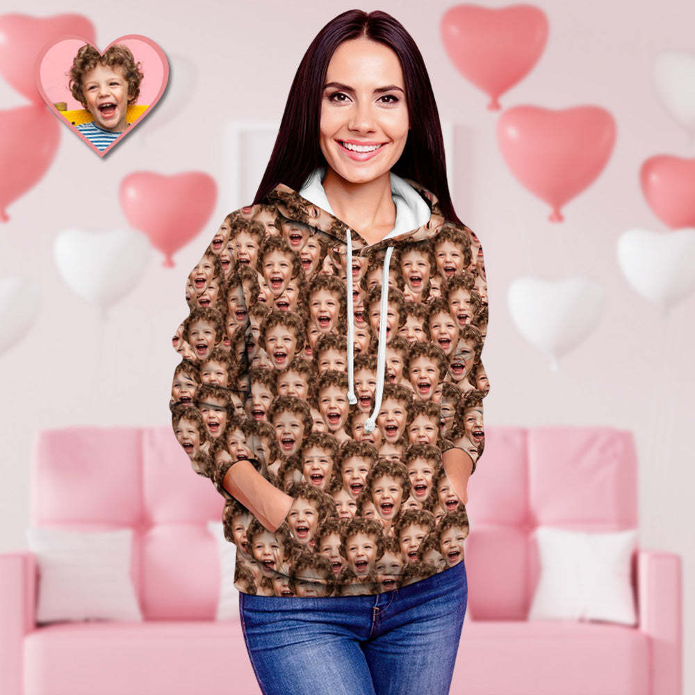 Valentine's Day Custom Face Unisex Hoodie Casual Printed Photo Hoodie For Men Women - Mash Face - 