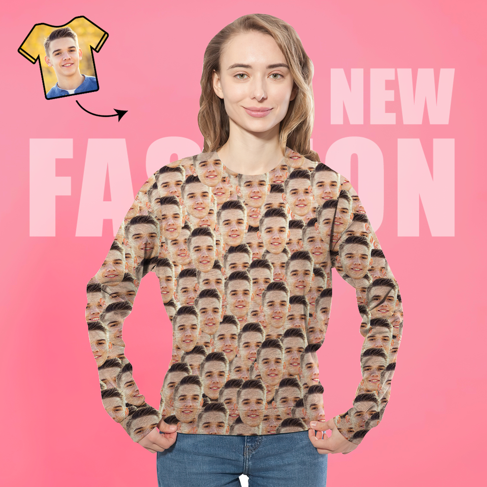 Custom Face Unisex Sweatshirt Casual Printed Photo Crewneck Shirt For Men Women - Mash Face - 