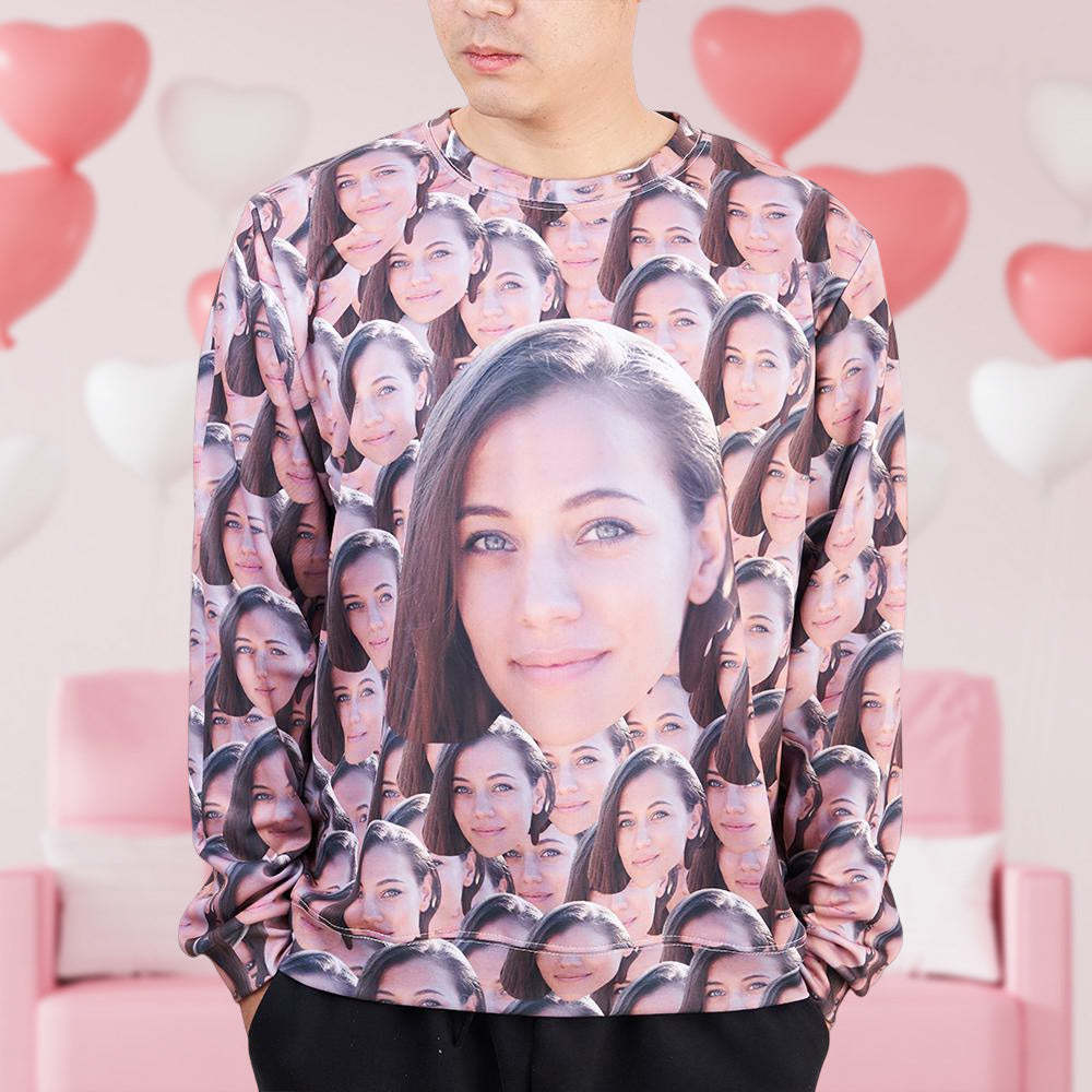 Valentine's Day Custom Face Crewneck Sweatshirt Personalized Couple Sweatshirt for Gifts - 