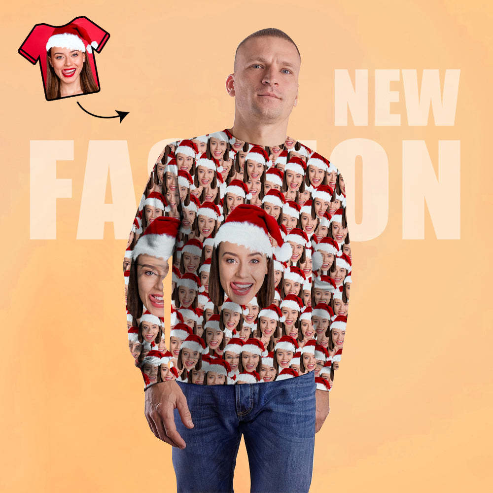 Christmas Gift Custom Face Sweatshirt Casual Printed Photo Crewneck Shirt - 