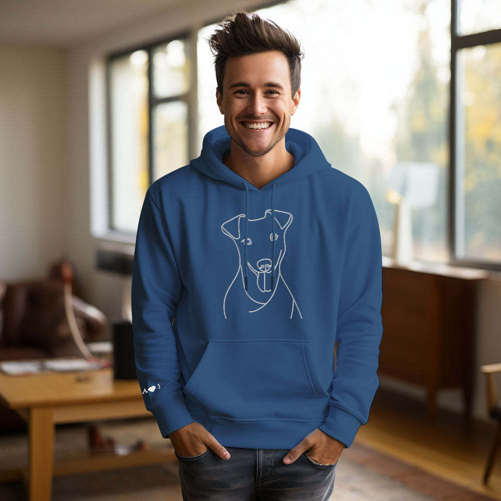 Custom Photo Embroidered Pocket Hoodie Text On Sleeve Colorful Couple Sweatshirt - 