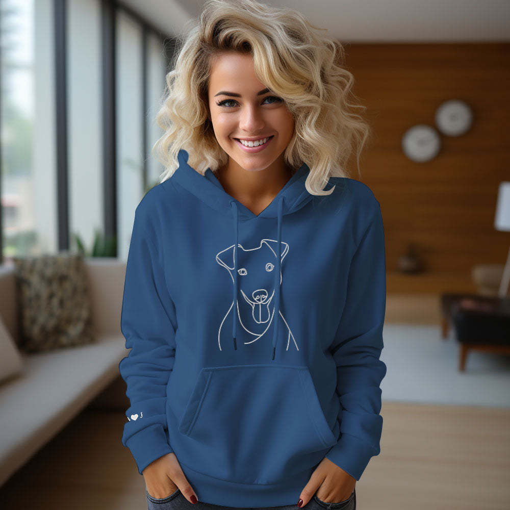 Custom Photo Embroidered Pocket Hoodie Text On Sleeve Colorful Couple Sweatshirt - 