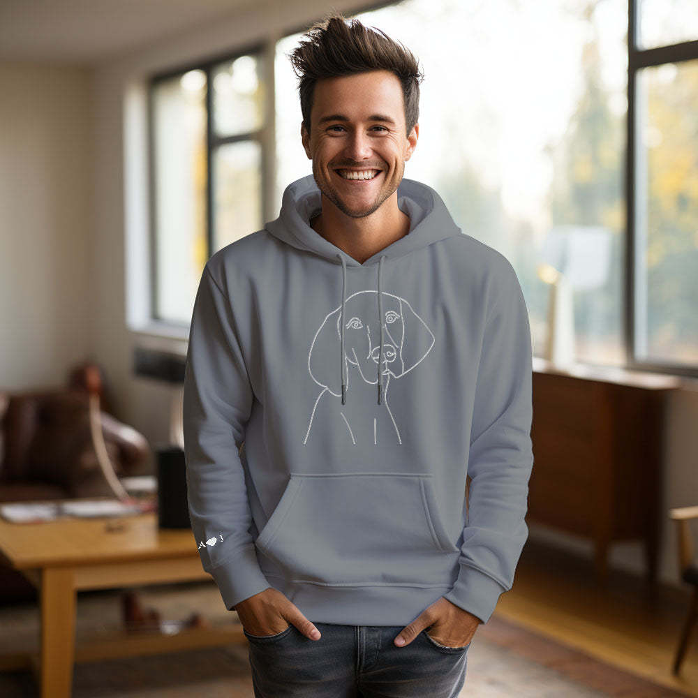 Custom Photo Embroidered Pocket Hoodie Text On Sleeve Colorful Couple Sweatshirt - 