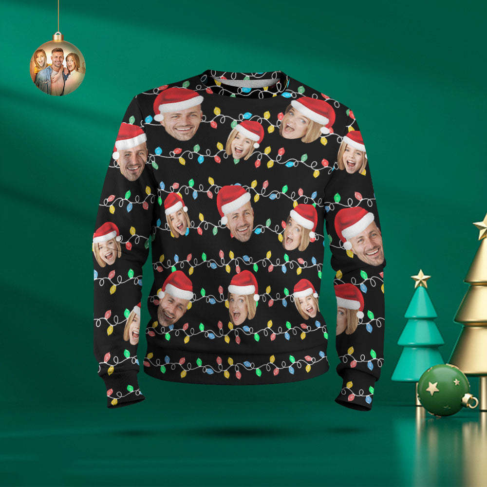 Custom Face Round Neck Hoodie Personalized Photo Christmas Family Xmas Leds Unisex Hoodies - 