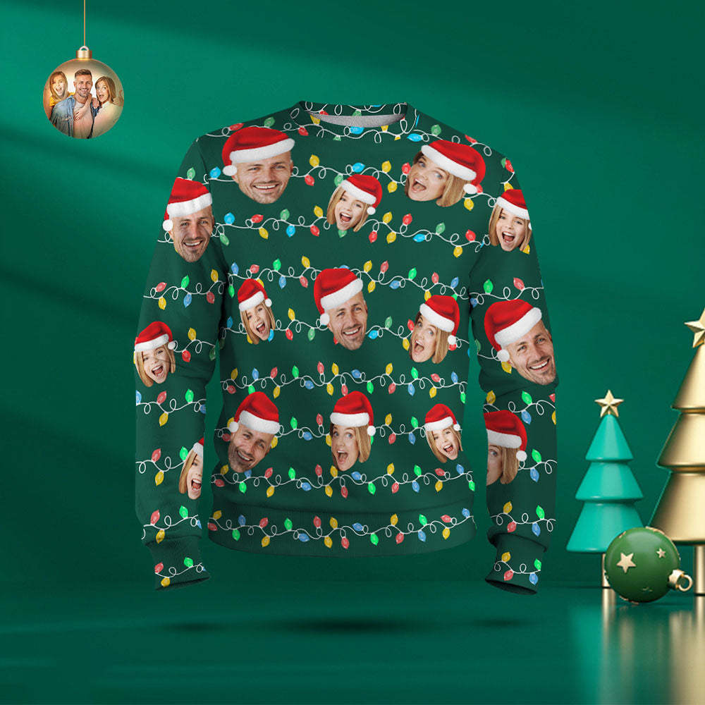 Custom Face Round Neck Hoodie Personalized Photo Christmas Family Xmas Leds Unisex Hoodies - 