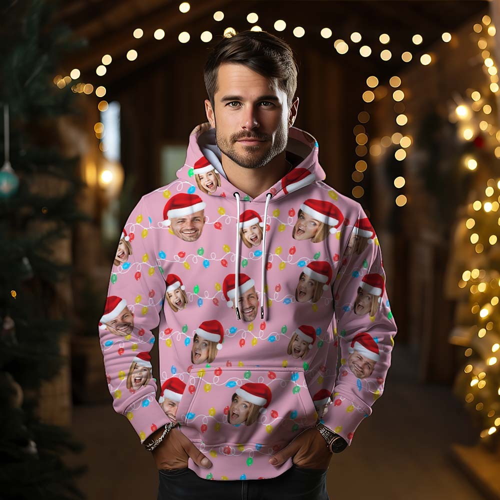 Custom Face Hoodie Personalized Photo Christmas Family Xmas Leds Unisex Hoodies - 