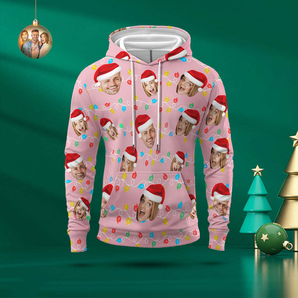 Custom Face Hoodie Personalized Photo Christmas Family Xmas Leds Unisex Hoodies - 