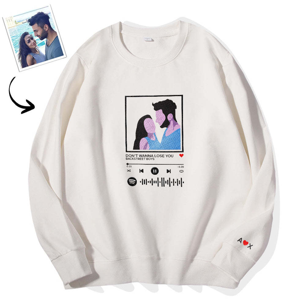Scannable Spotify Code Embroidered Sweatshirt Round Neck Cartoon Image Music Player Couple Gift - 