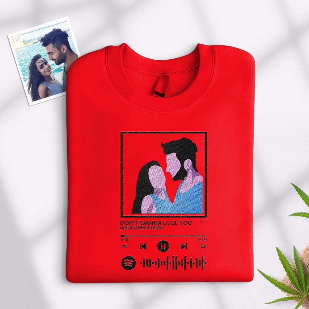 Scannable Spotify Code Embroidered Sweatshirt Round Neck Cartoon Image Music Player Couple Gift - 