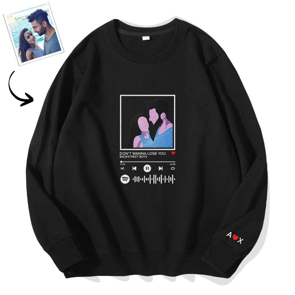 Scannable Spotify Code Embroidered Sweatshirt Round Neck Cartoon Image Music Player Couple Gift - 