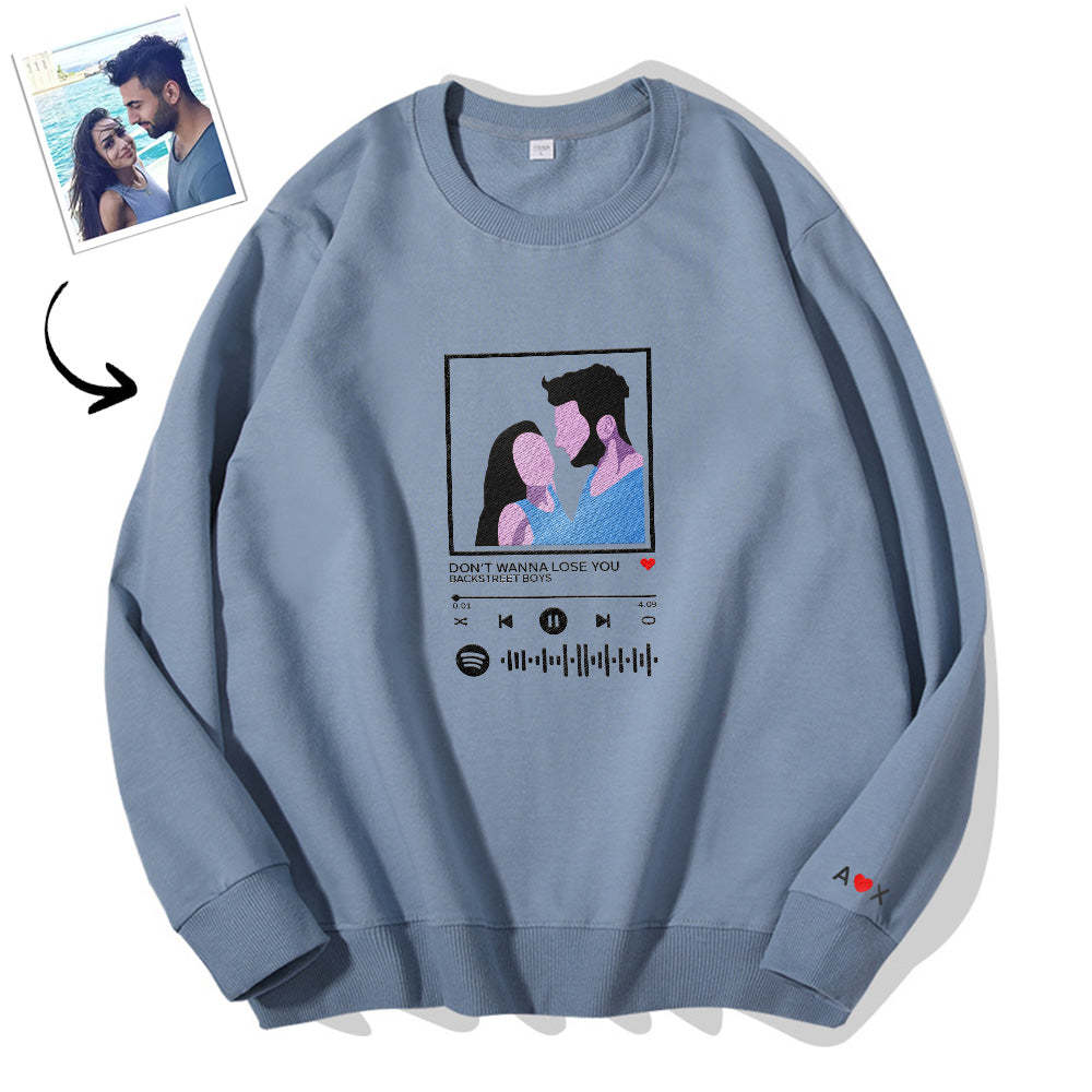 Scannable Spotify Code Embroidered Sweatshirt Round Neck Cartoon Image Music Player Couple Gift - 
