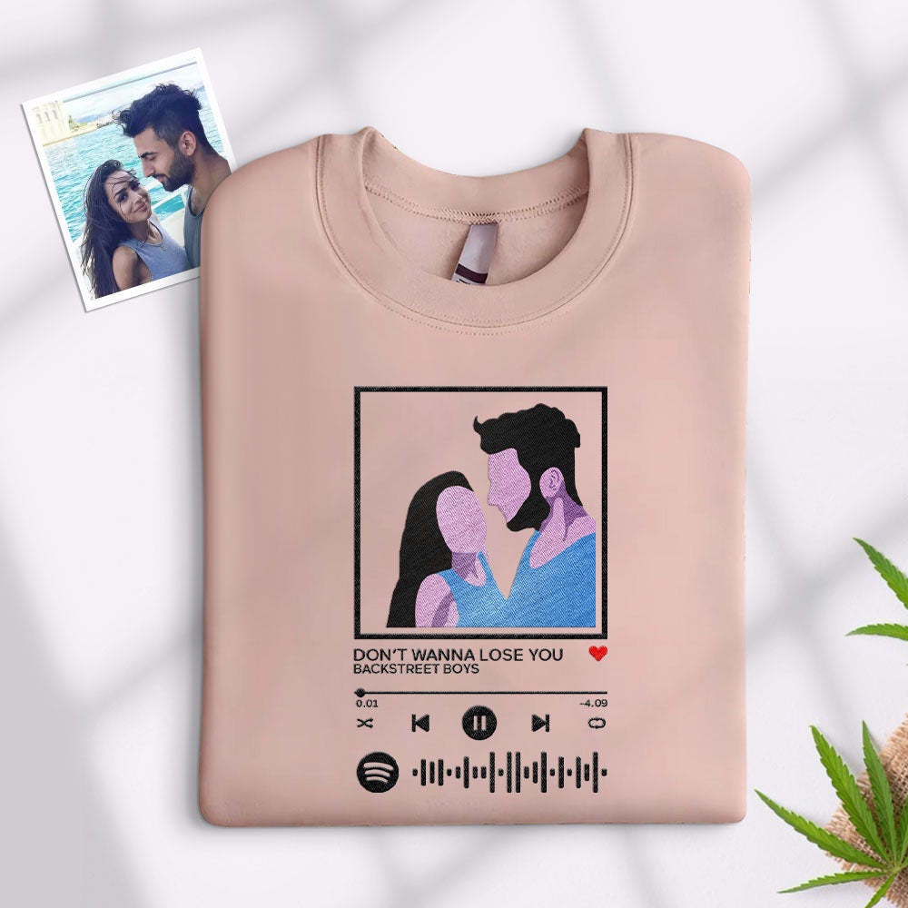 Scannable Spotify Code Embroidered Sweatshirt Round Neck Cartoon Image Music Player Couple Gift - 