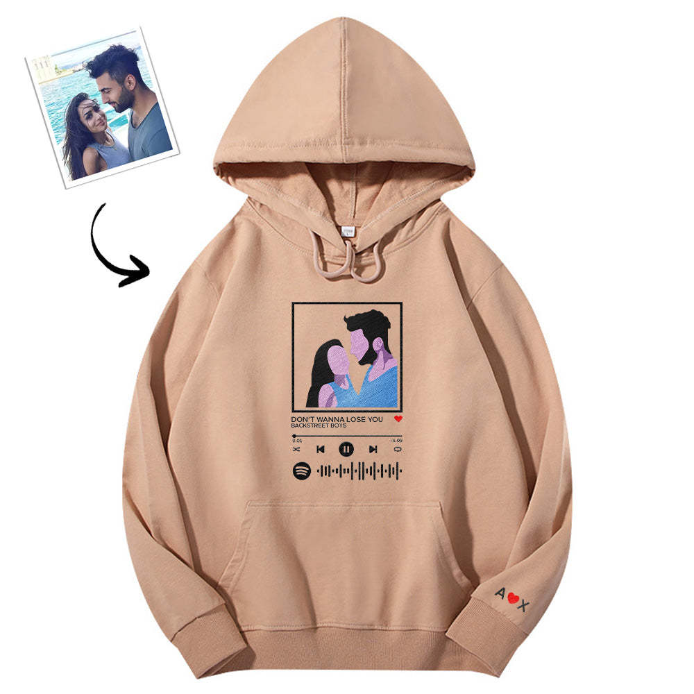 Scannable Spotify Code Embroidered Hooded Hoodie Cartoon Image Music Player Couple Gift - 