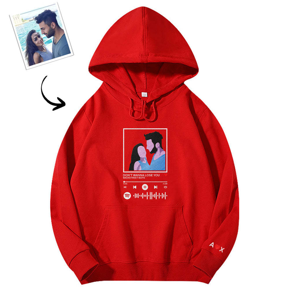Scannable Spotify Code Embroidered Hooded Hoodie Cartoon Image Music Player Couple Gift - 