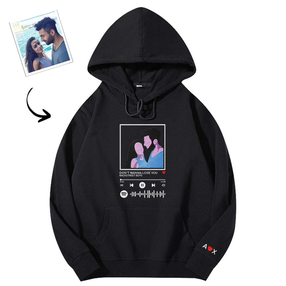 Scannable Spotify Code Embroidered Hooded Hoodie Cartoon Image Music Player Couple Gift - 