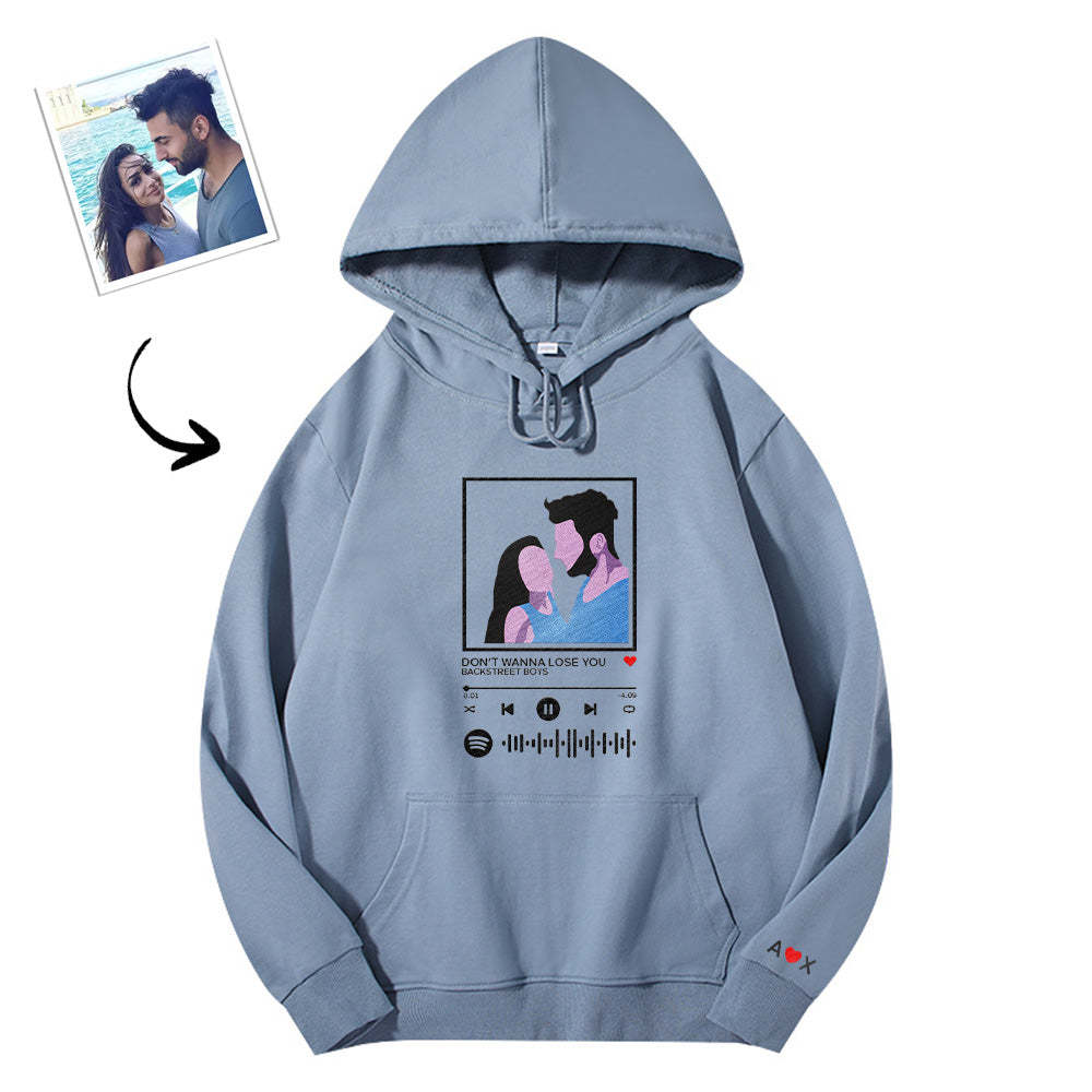 Scannable Spotify Code Embroidered Hooded Hoodie Cartoon Image Music Player Couple Gift - 