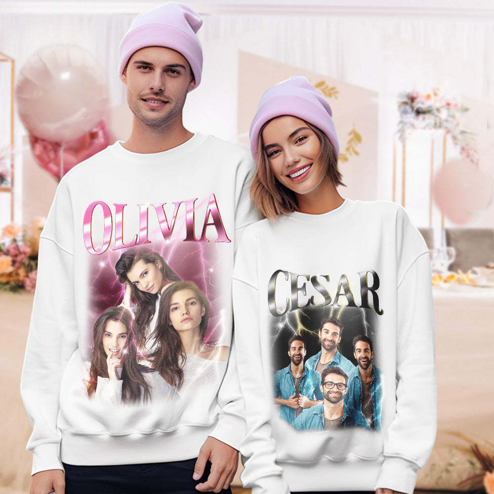 Custom Photo and Text Clothes Personalized Photo Gift Unisex Personality Vintage Lightning T-shirt,Hoodie - 