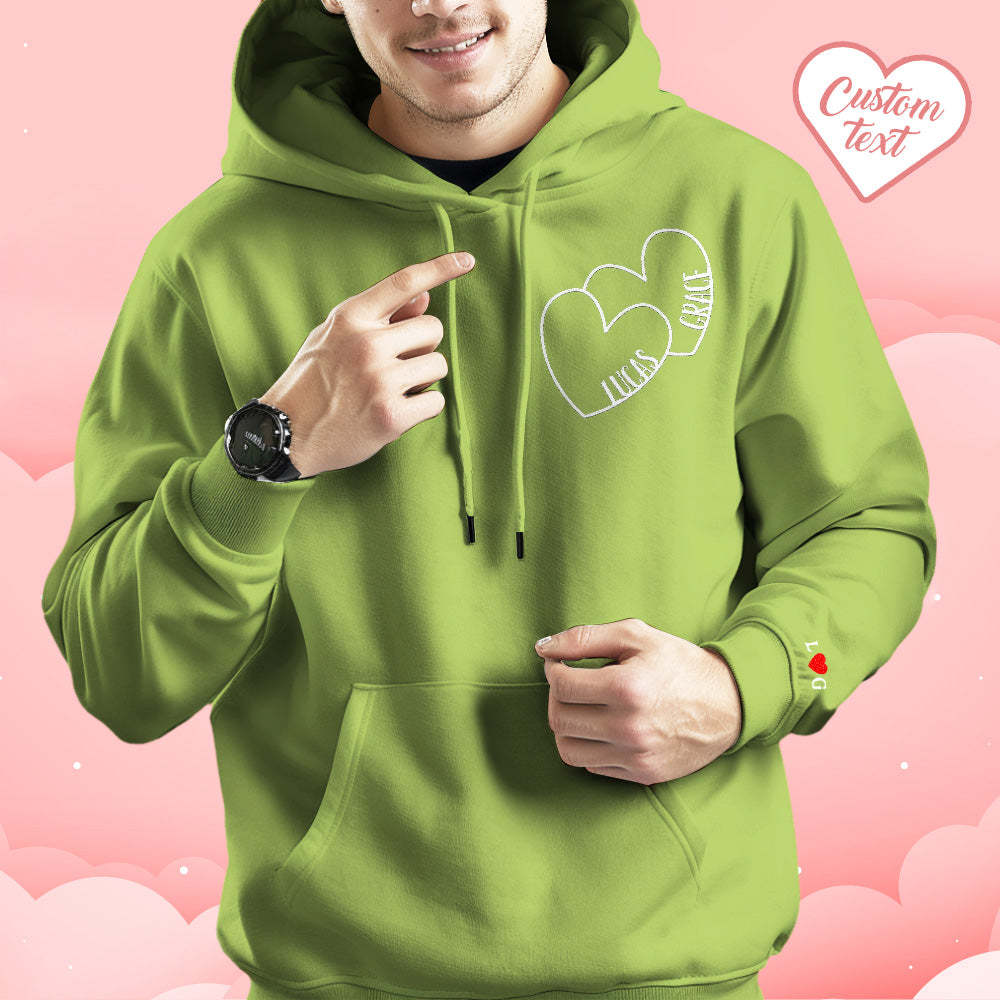 Custom Text Embroidered Hoodie Romantic Double Hearts Sweatshirt Valentine Gift - 