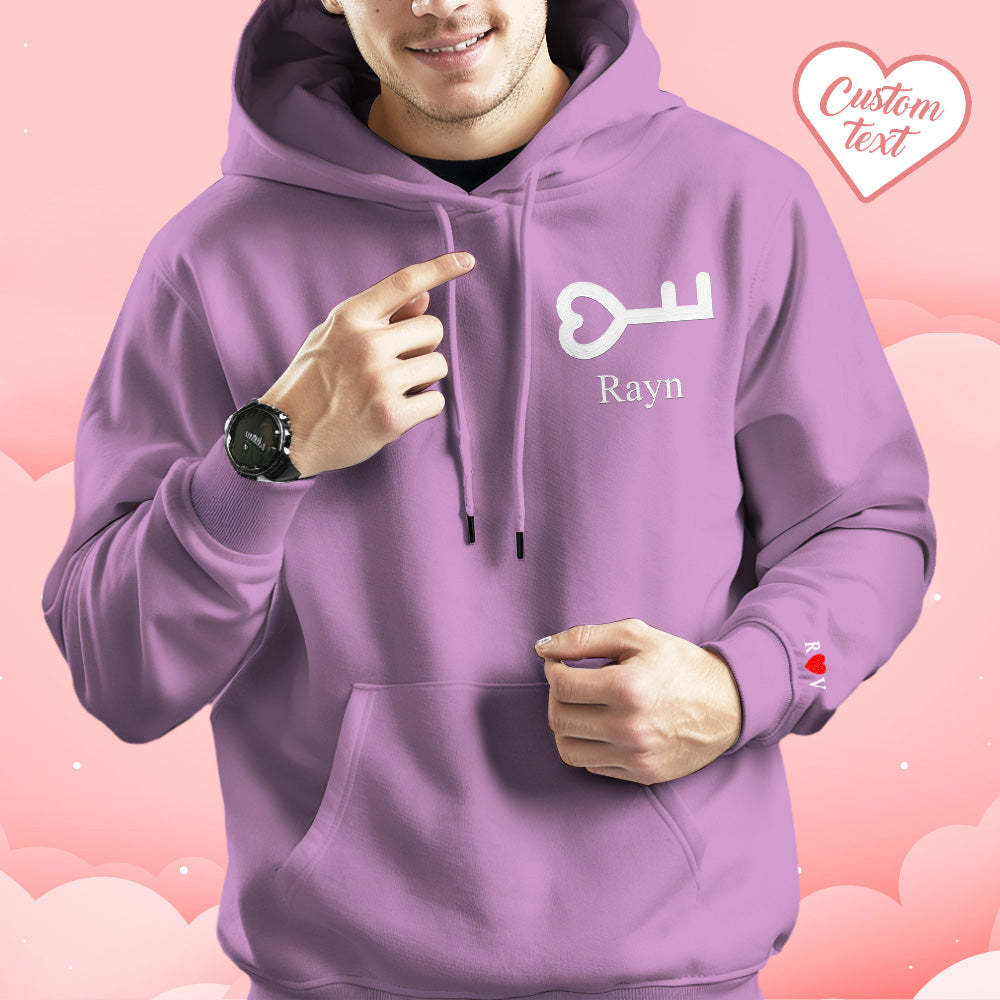 Personalized Text Embroidered Hoodie Sweet Heart Key And Lock Set Sweatshirt Valentine Gifts For Couples - 