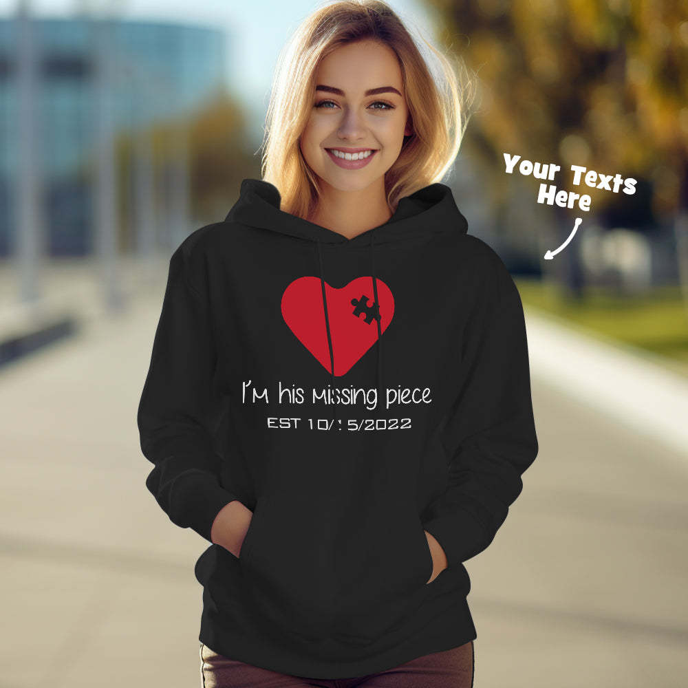 Custom Text Funny Couple Matching Hoodies Puzzle Set Personalized Hoodie Valentine's Day Gift - 