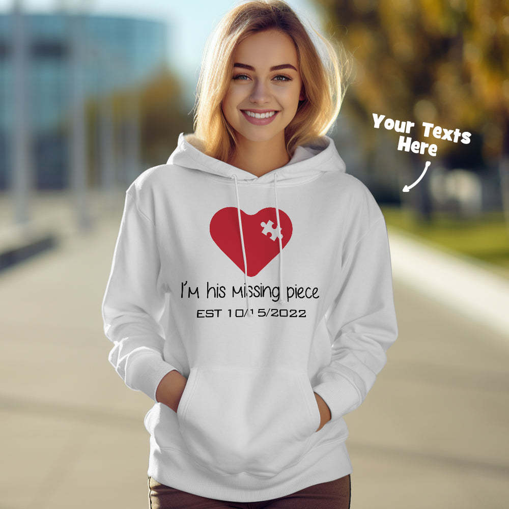 Custom Text Funny Couple Matching Hoodies Puzzle Set Personalized Hoodie Valentine's Day Gift - 