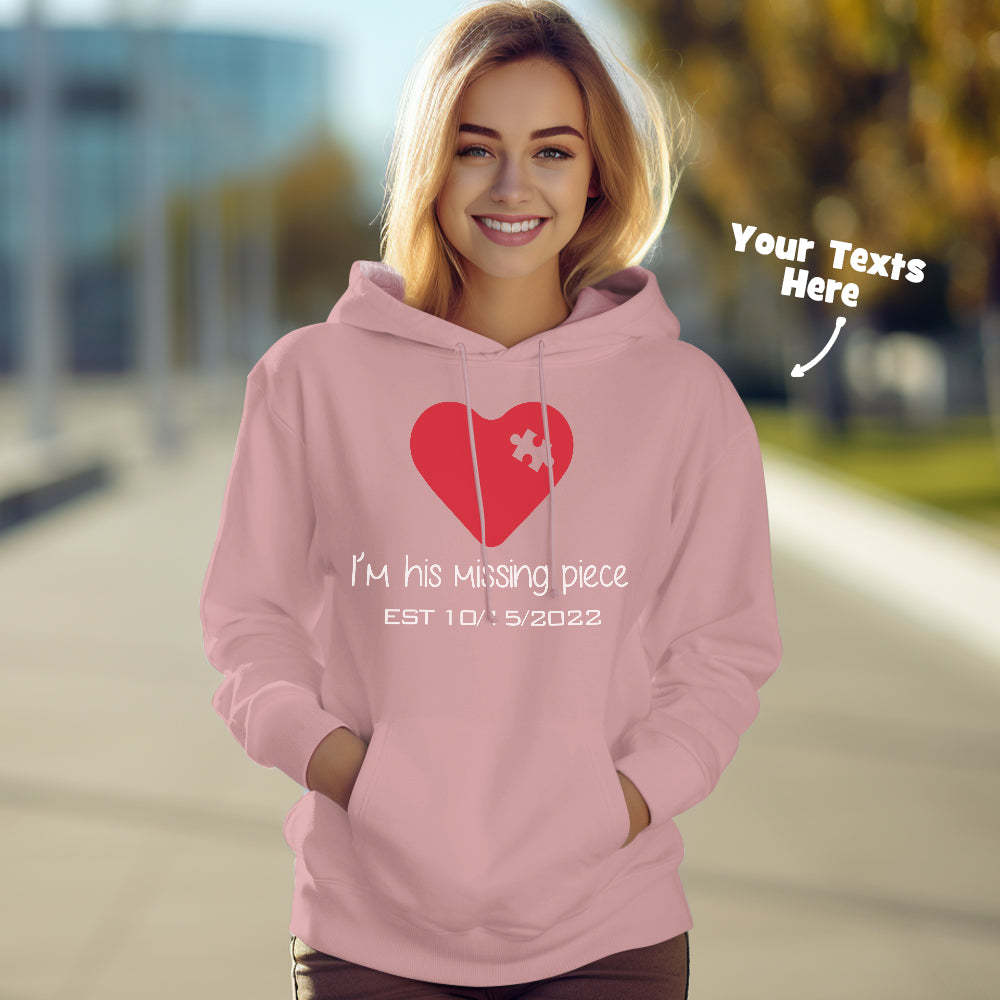 Custom Text Funny Couple Matching Hoodies Puzzle Set Personalized Hoodie Valentine's Day Gift - 