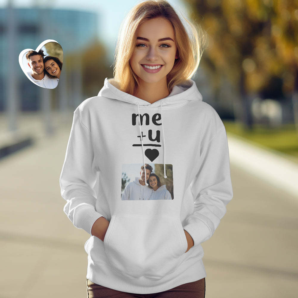 Custom Photo Couple Matching Hoodies Me+U Me-U Personalized Hoodie Valentine's Day Gift - 