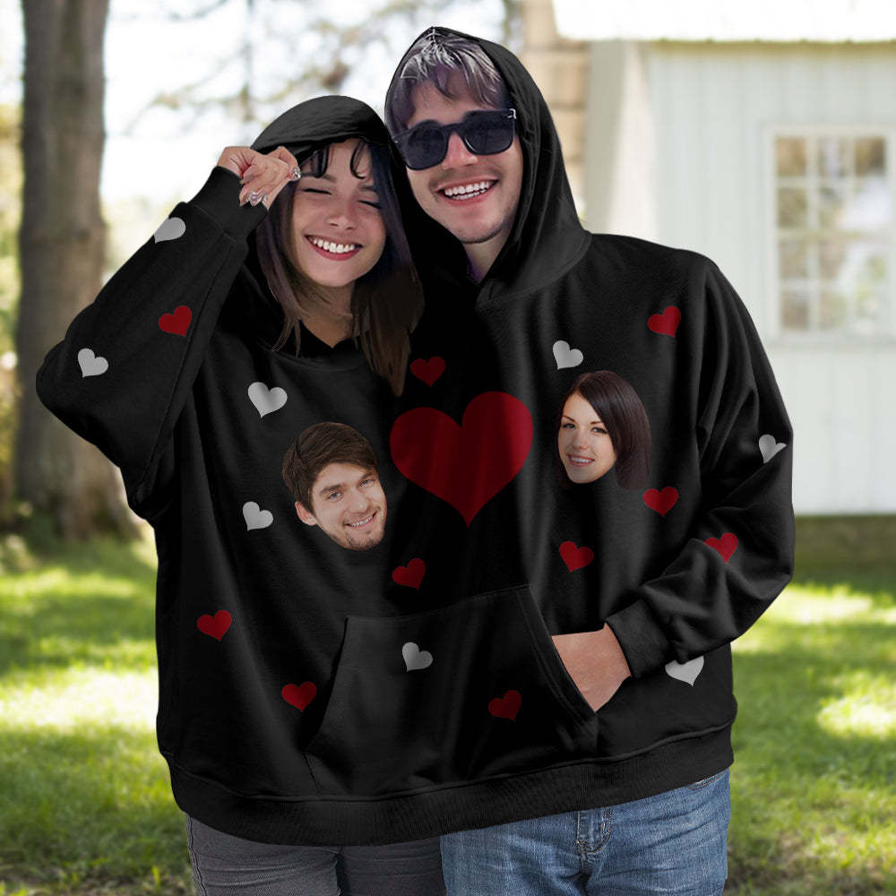 Custom Couple's Face One Piece Sweatshirt Intimate Hoodie - Heart - 
