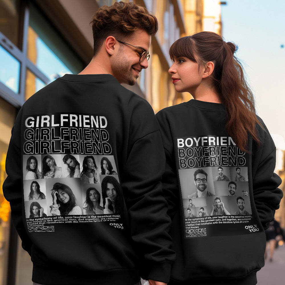 Custom Photo Round Neck Unisex Sweatshirt Personalized Pictures Crewneck Sweatshirts Valentine's Day Gift for Couple - 