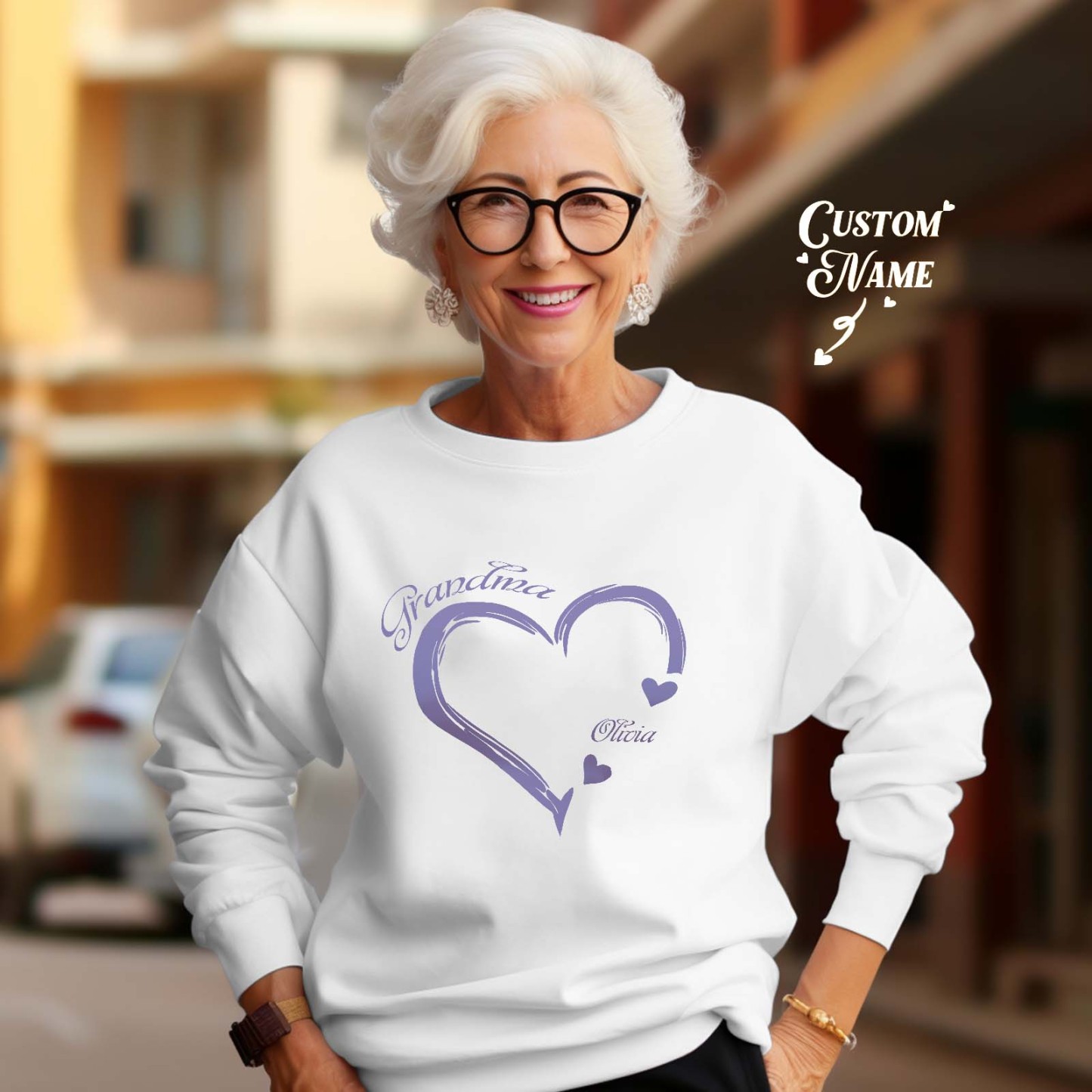Custom Mama Grandma Round Neck Sweatshirt Personalized Crewneck Sweatshirts Mother's Day Gift - 