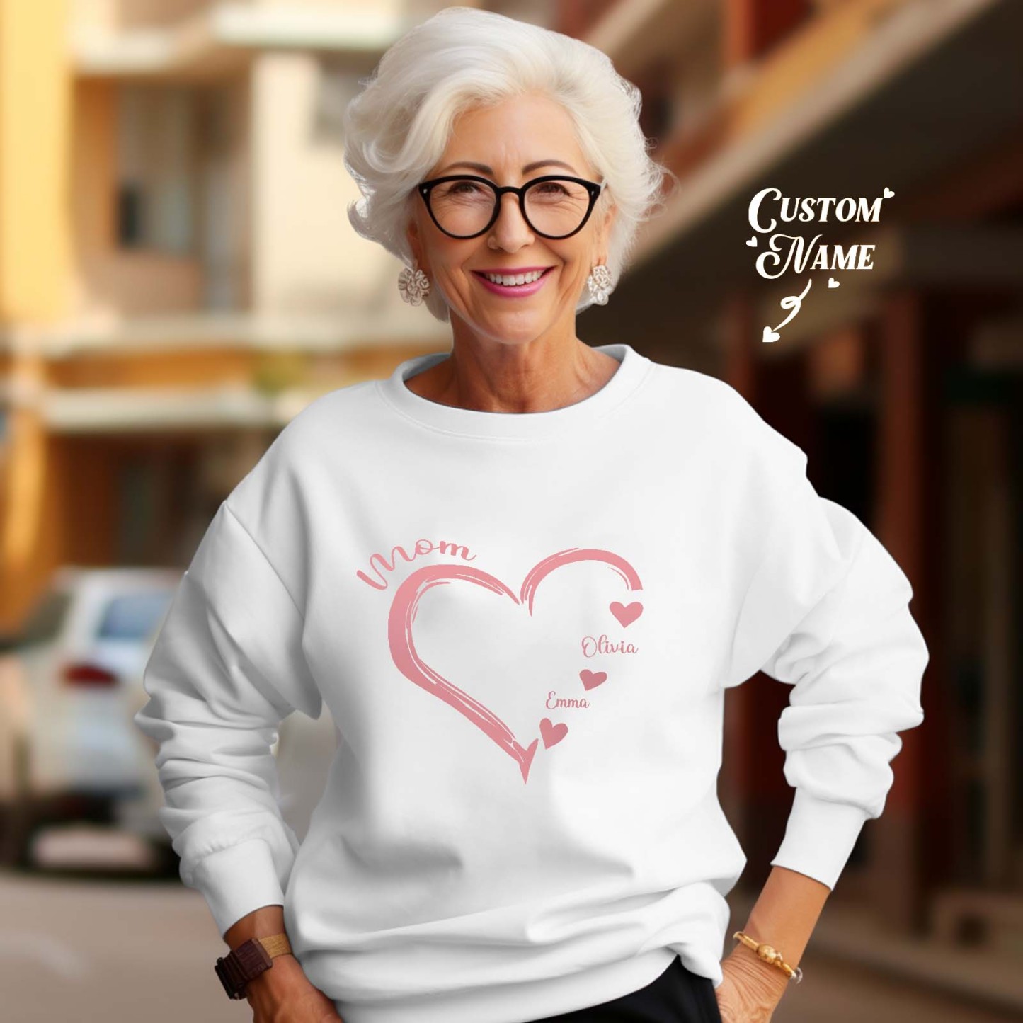 Custom Mama Grandma Round Neck Sweatshirt Personalized Crewneck Sweatshirts Mother's Day Gift - 
