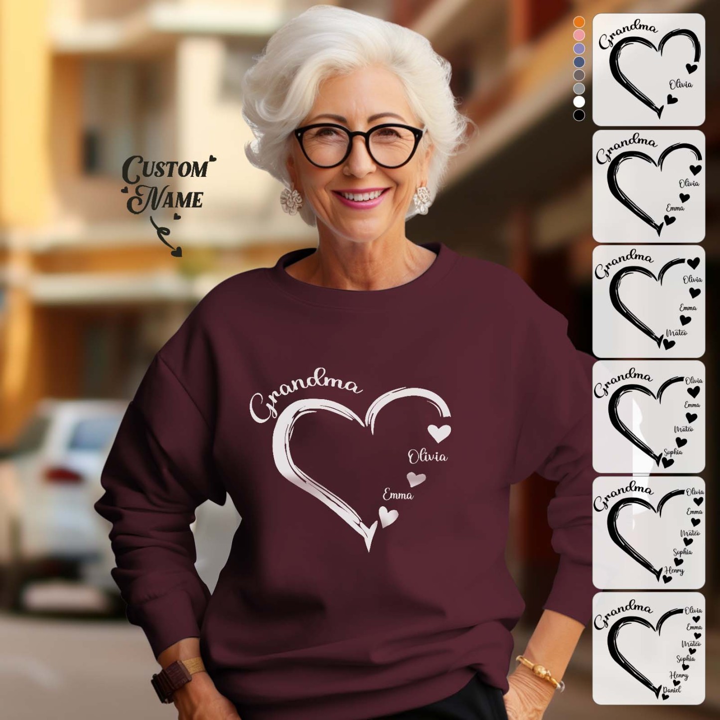 Custom Mama Grandma Round Neck Sweatshirt Personalized Crewneck Sweatshirts Mother's Day Gift - 