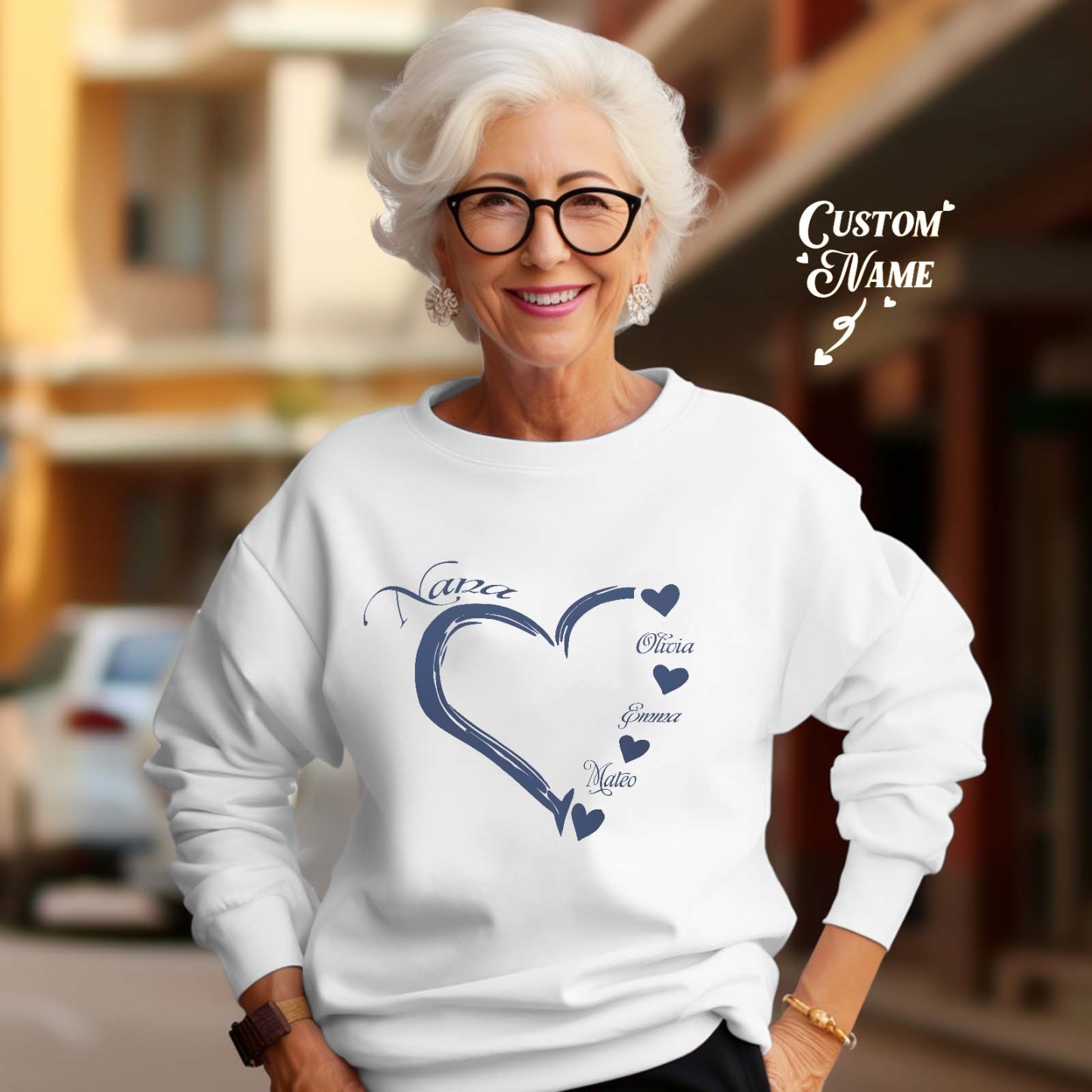 Custom Mama Grandma Round Neck Sweatshirt Personalized Crewneck Sweatshirts Mother's Day Gift - 