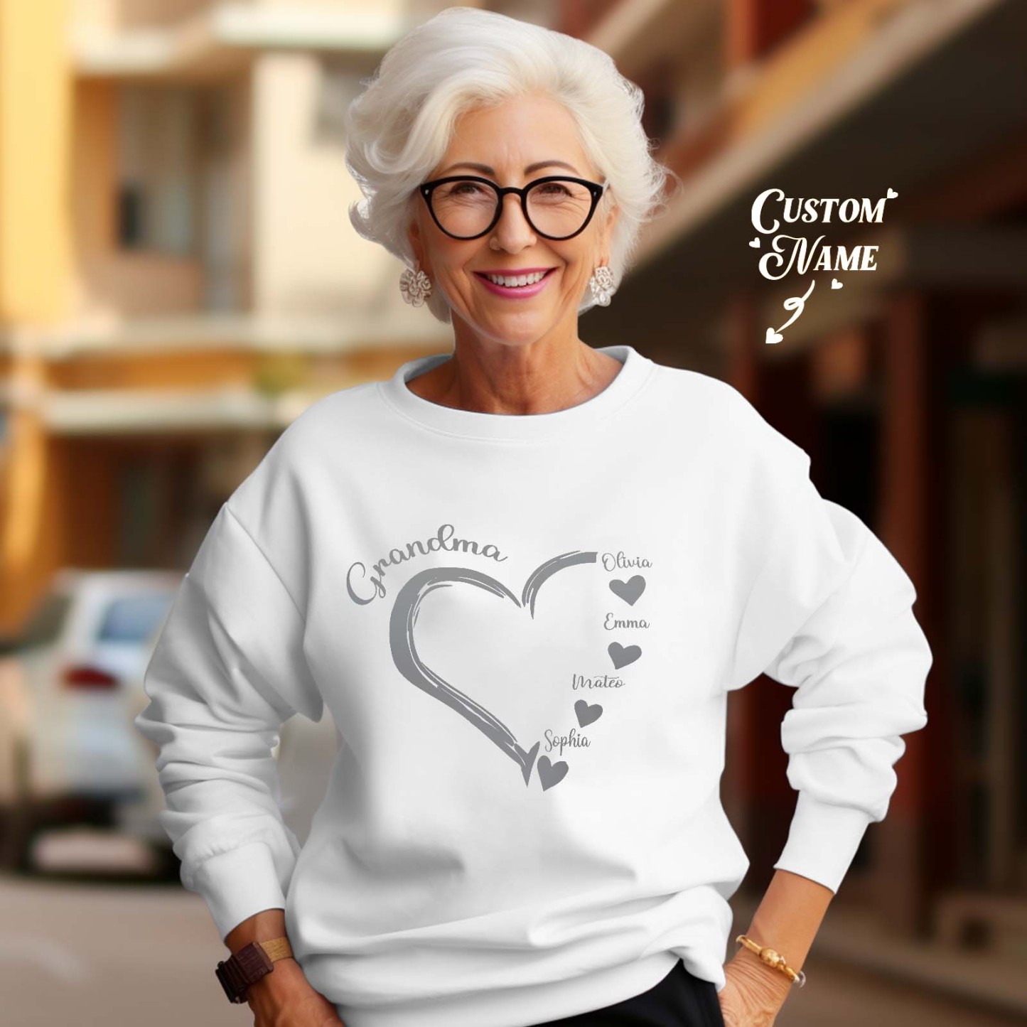 Custom Mama Grandma Round Neck Sweatshirt Personalized Crewneck Sweatshirts Mother's Day Gift - 
