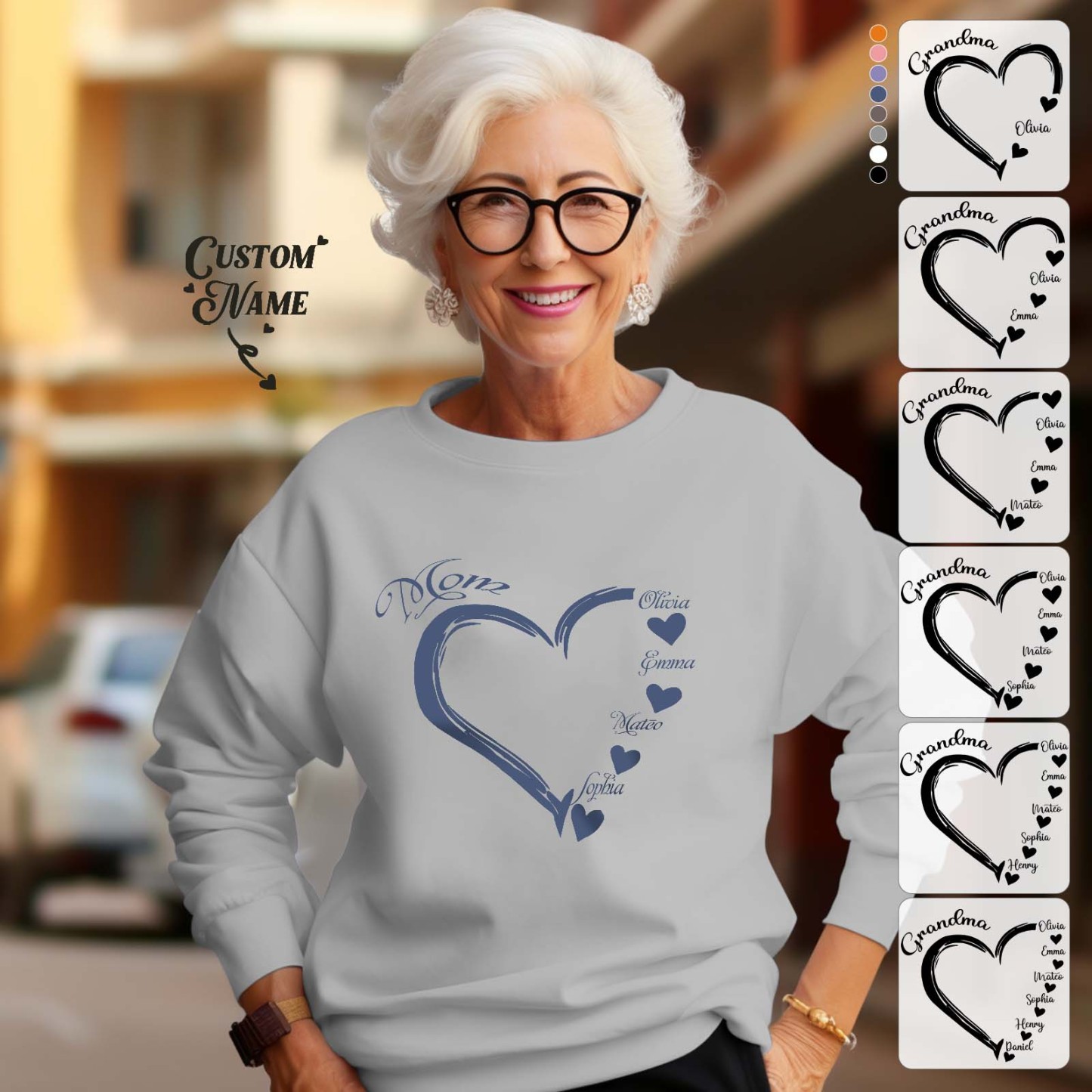 Custom Mama Grandma Round Neck Sweatshirt Personalized Crewneck Sweatshirts Mother's Day Gift - 