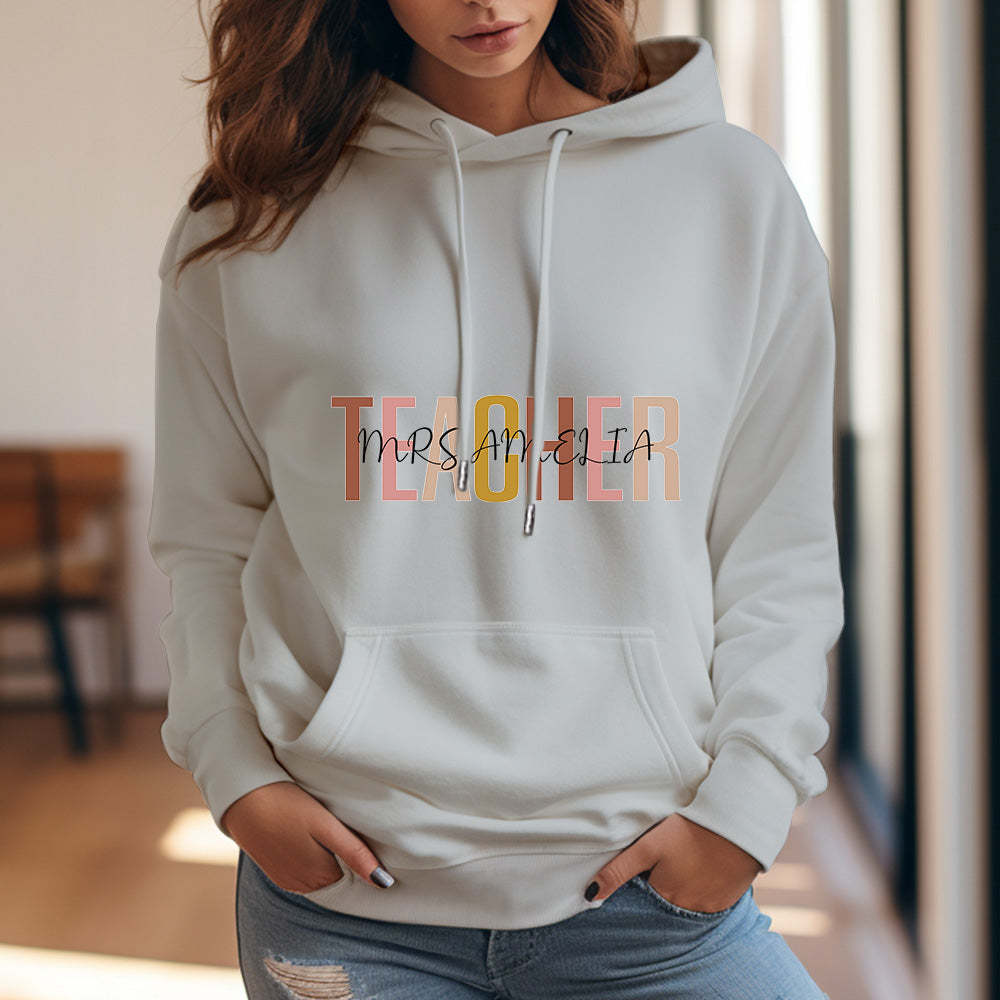 Personalized Teacher Hooded Sweatshirt Teacher Custom Name Hooded Sweatshirt Back to School Gifts - 