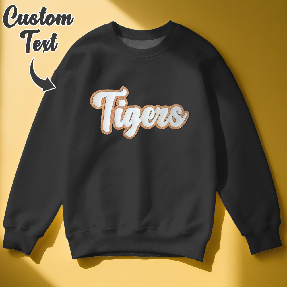 Custom Name Bubble Patch Sweatshirt Personalized 3D Puffy Text Pullover with Glitter Outline, Multiple Color Options - 